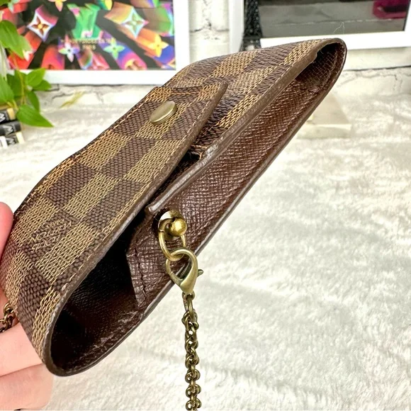 Louis Vuitton Damier Ebene Card Case Holder KEY FOB wristlet pouch CUTE! - Picture 3 of 9